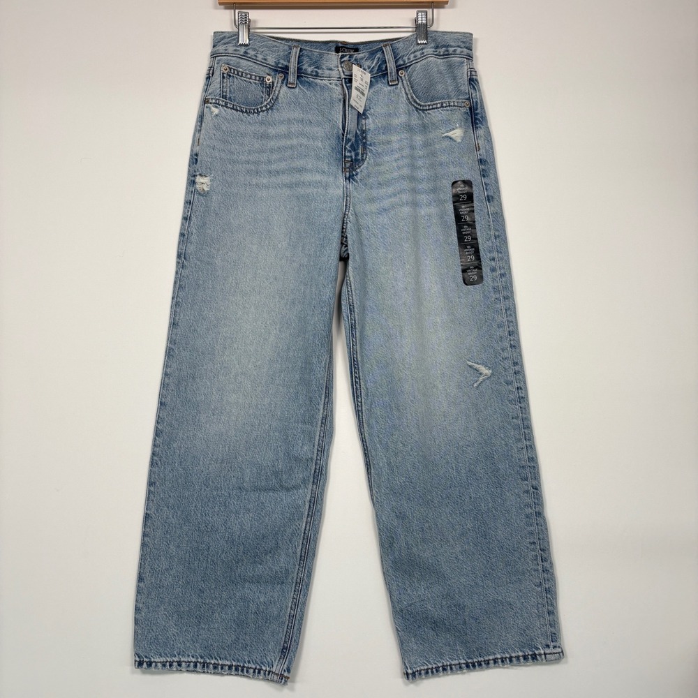 NWT J.Crew Womens 90s Vintage Baggy Jeans 29 Blue Light Wash Distressed BX556